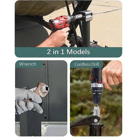 Adaptateur de perceuse robuste pour cric de remorque avec perceuse sans fil, adaptateur de douille 1/2" à 1" compatible avec tout cric de remorque à entraînement par 1" (1/5)