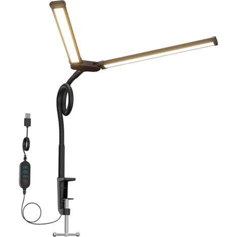 1 Lampe de bureau LED, col de cygne ajustable, commande tactile, 5 niveaux luminosité, adaptateur USB 12 W, pour lecture et travail (1/5)