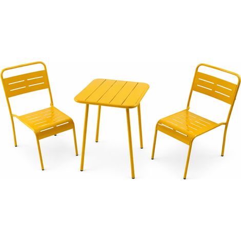 Conjunto de mesa de jardín cuadrada de 50 cm y 2 sillas amarillas BERGAME (1/5)