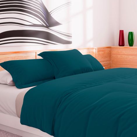 Housse de Couette en Coton 57 Fils 240x220 cm UNI Bleu Canard (1/3)