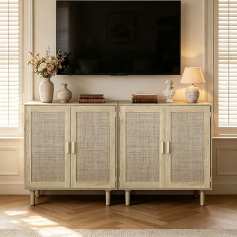 Mobile contenitore a 2 ante in rattan 80 x 40 x 88 cm, naturale DESVIAE (1/5)