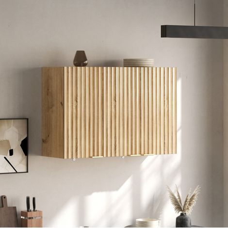 Meuble mural de rangement 90x29x60 cm à 3 portes, gain de place pour cuisine ou buanderie, MDF - naturel (1/5)