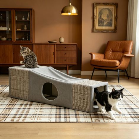 Túnel para gatos de interior, juguete de sisal para gatos con múltiples entradas y pelota de juego colgante. (1/5)
