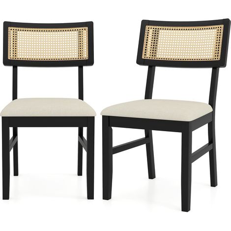 Set di 2 sedie da pranzo, seduta imbottita, schienale in rattan