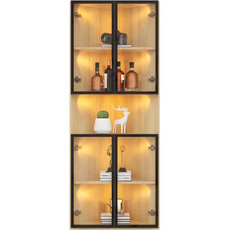 Vitrine LED  62x32x160 cm  Facon en chêne sur l’extérieur bande lumineuse intégrée armoire résistante à la poussière fabriquée en verre durci