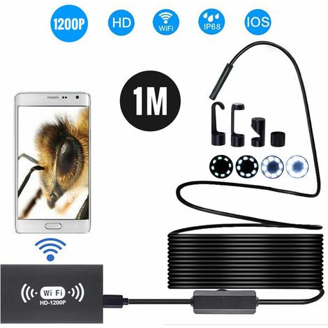 VURAHOME -Caméra d'inspection Caméra endoscope sans fil 8 mm IP68 Inspection WiFi étanche 2.0MP HD 8 LED Endoscope à câble semi-rigide pour iPhones iPads Appareils Android et PC, 1M-Noir - 1M-Noir (1/5)