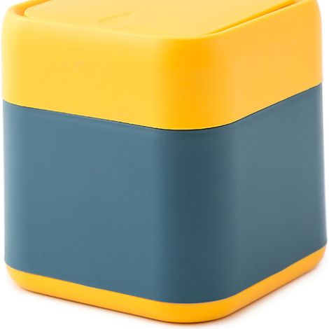 Poubelle de bureau mignonne, résistante aux chutes, portable et compacte, avec couvercle amovible, pour voiture et maison, fixation par pression [Jaune marine] (1/4)