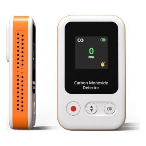 Détecteur de monoxyde de Carbone Portable, Mini détecteur Rechargeable, Autonomie 15 Jours, Cordon pour Voyage et Camping, Alarme sonore et visuelle, 0–1000 ppm – blanche (1/5)