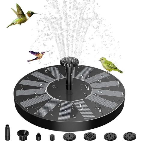 Pompe solaire de fontaine (1W) de haute qualité, sans pile, avec 6 buses, idéale pour les bains d'oiseaux, les aquariums de jardin et les piscines extérieures. (1/5)