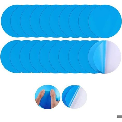 Toppe autoadesive per la riparazione di piscine - Confezione da 20 pezzi - Diametro 7,5 cm - Materiale PVC - Autoadesive - Riparazione rapida (1/5)