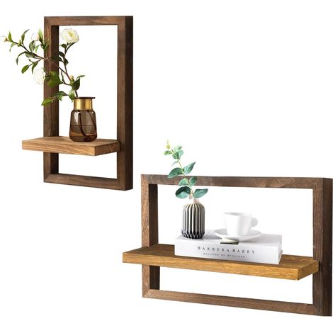 Lot de 2 Étagère Murale en Bois, Étagère Flottante pour Mur Étagères Murales Suspendues Étagère Murale Carrée Étagères Suspendues pour Rangement Mural pour Chambre Bureau Salon et Cuisine (1/5)