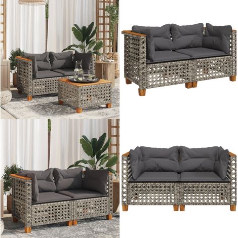 Canapés d'angle de jardin et coussins 2 pcs gris résine tressée - Canape De Jardin - Salon De Jardin - Ameublement Extérieur - Mobilier De Jardin - Set De Jardin - Home & Living (1/5)