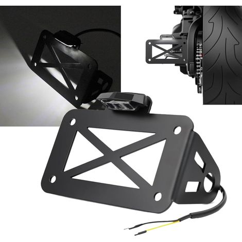 Support De Plaque Moto, Universel Support Plaque avec éClairage Supports De Plaque D'Immatriculation LatéRal MéTal pour La Plupart des Motos Sportives Motos Cruisers Etc 17,8x12x7,5 Cm Noir (1/5)