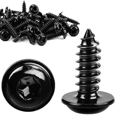 Lot de 60 vis noires M4 x 12 mm - Vis à bois - Vis autotaraudeuses pour tôle - Noires zinguées - Vis à tête lentille - Tête plate autotaraudeuse - Avec rondelle - Pour panneaux acoustiques - Acier (1/5)