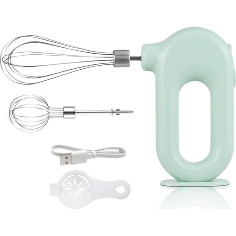 Mini batteur à main rechargeable sans fil - 4 vitesses réglables - USB - Rechargeable - 1500 mAh - Avec 2 battes à œufs - Vert (1/5)