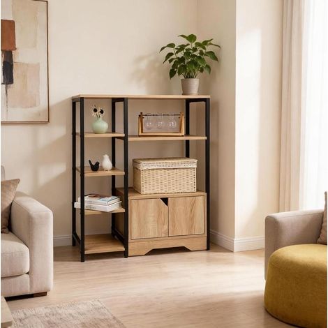 Libreria 2-in-1 con vani contenitore 80x35x97 cm rovere chiaro DESVIAE (1/5)