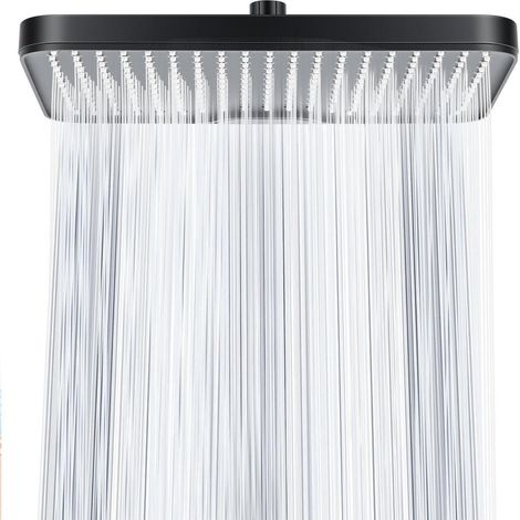 12 Zoll Regenduschkopf mit Wasserfall, schwenkbar, Anti-Kalk-Düsen, Schwarz (1/5)