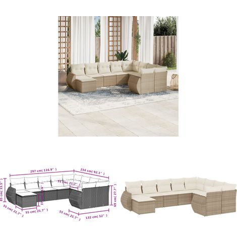 10-tlg. Garten-Sofagarnitur mit Kissen Beige Poly Rattan - Gartenmöbel Set - PE-Rattan Möbel - Outdoor Lounge - Gartenlounge - Esstischgarnitur - Home & Living (1/3)