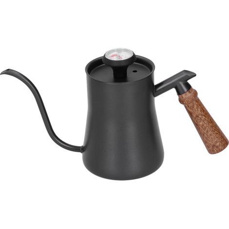 Cafetière 650ml en acier inoxydable bec long et fin avec thermomètre, bouilloire à café noire (1/5)