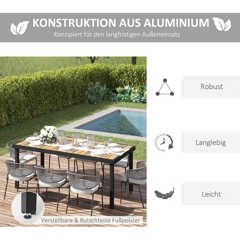 Table de Jardin 8 Personnes Table à Manger Aluminium Mobilier de Jardin Lounge Résistant Facile d'Entretien Plastique Noir+Naturel 190x90x74 cm (1/5)