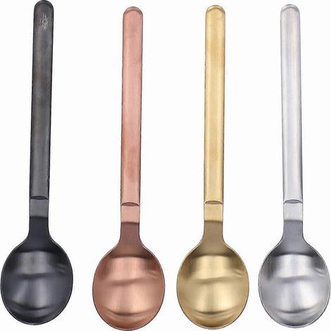 Ensemble de 4 cuillères à dessert à long manche pour glaces, gâteaux et thé - Acier inoxydable avec finition colorée (1/5)