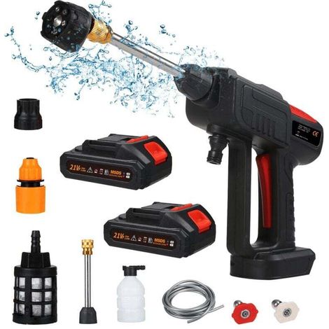 21V Max 60Bar Nettoyeur Haute Pression sur Batterie, Laveuse à Pression sans Fil Portable avec 2 Batterie,avec Kit d'accessoires,pour Un Nettoyage de terrasse, Jardin, Voiture (1/5)