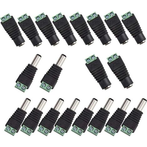 20Pcs DC d'alimentation Connecteur Mâle/Femelle 2.1 x 5.5 mm Fiche 12V Prise Jack Adaptateurs. pour Prise pour caméra de DVR Système de sécurité lumière LED (1/4)