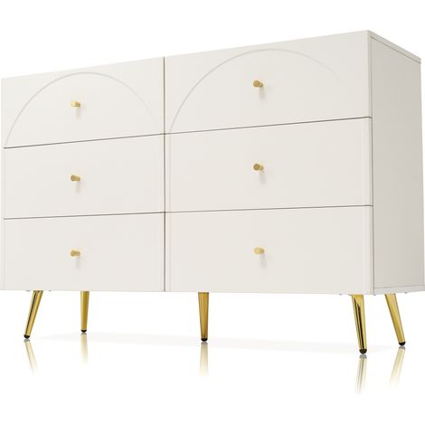 Commode 6 tiroirs crème blanc 120 x 85 x 40 cm avec pieds en métal (1/5)