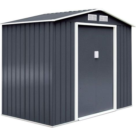 Goplus – Abri de jardin en métal 2,71m² avec portes coulissantes – Tôle d’acier galvanisée – Fenêtres pour circulation d’air – Toit anti-accumulation (1/5)