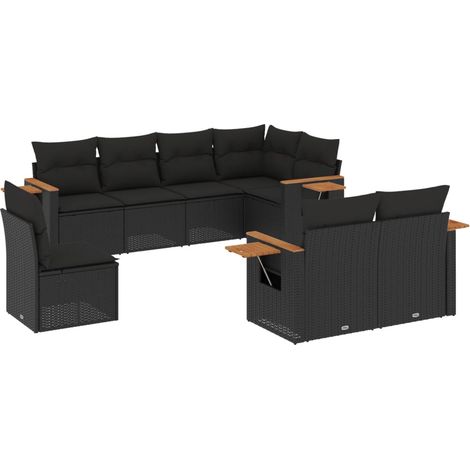 Set Divani da Giardino con Cuscini 8 pz Nero in Polyrattan vidaXL (1/3)