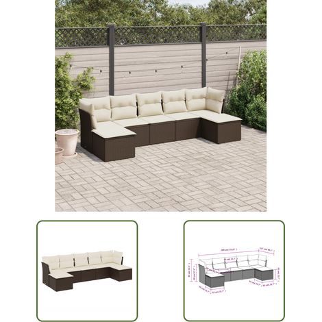 The Living Store 7-tlg. Garten-Sofagarnitur mit Kissen Braun Poly Rattan - Gartengeset - Gartenmöbelset - Rattan Möbel - Lounge Set - Gartenlounge (1/3)