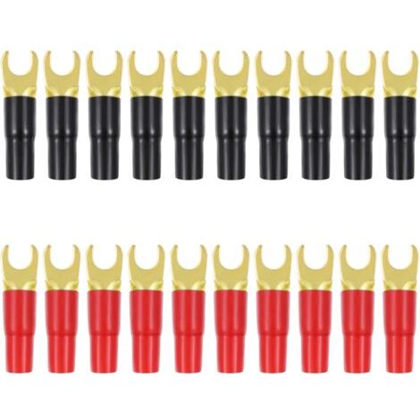 QORVA-Lot de10 Paires Cuivre Or Plaqué Cosse Fourche Adaptateurs Haut- Parleur À Sertir Barrière Pique Connecteurs Bouchons (Rouge Et Noir) (1/5)
