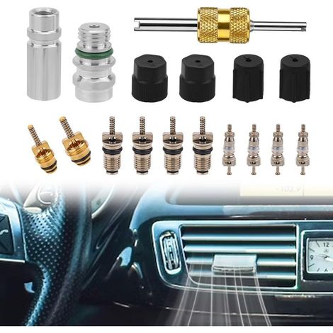 17pcs Kit Noyau Valve de Climatisation pour R12 ou R134A, Joint en Téflon Valve Service de Réfrigération A/C pour Voiture et Système HVAC AC Bouchons d'Étanchéité Port Charge (1/5)
