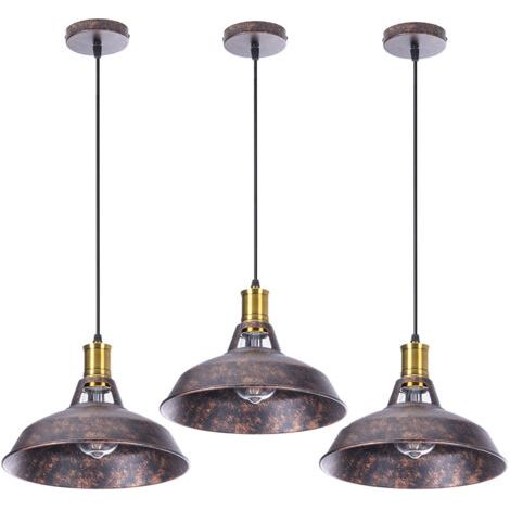 royaluxe- 3PCS Suspension Luminaire Rétro En Métal Lampe À Suspension Vintage Plafonnier D'Intérieur Pour Cuisine, Ferme, Couloir (1/5)
