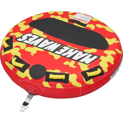 Mophorn Gonfiabile trainabile per sport acquatici, capacità di 2 persone, carico massimo 154 kg, con cuscinetti antiscivolo, tubo di traino, copertura in nylon e maniglie imbottite, colore rosso (1/5)