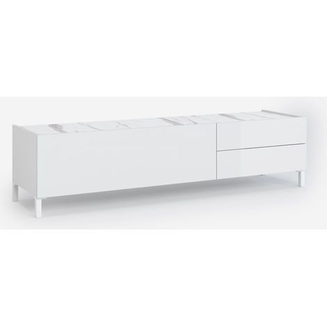 TV-Lowboard Design Made in Italy mit Schubladen und Oberplatte in Marmoroptik Alvea - Weißer Marmoreffekt