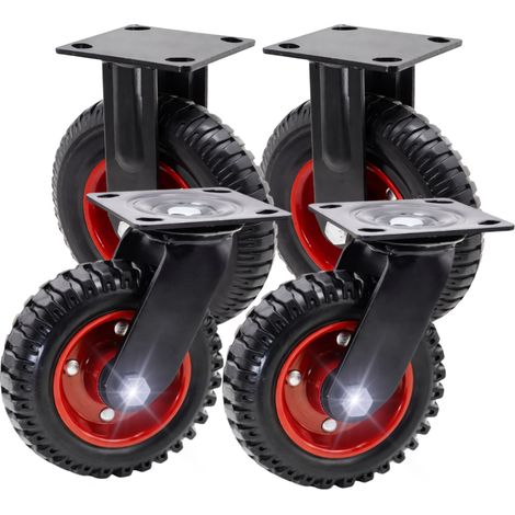 Ruedas macizas de 160 mm de grosor, 2 ruedas giratorias, 2 ruedas fijas de metal y goma para carro. (1/5)