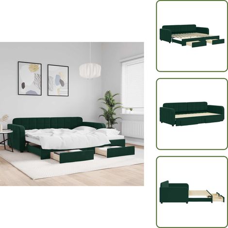 Tagesbett Ausziehbar mit Schubladen Dunkelgrün 90x200 cm Samt - Ausziehbares Tagesbett - Ausziehbare Tagesbetten - Bett - Gästebett (1/5)