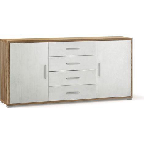 Madia 2 Ante 4 Cassetti 174x84x41 cm Noce Stelvio/Ossido Bianco (1/3)