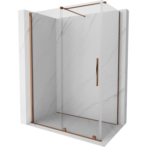 Mexen Velar ausziehbare Duschabtrennung 140 x 80 cm, transparent, Rosa Gold - 871-140-080-01-60