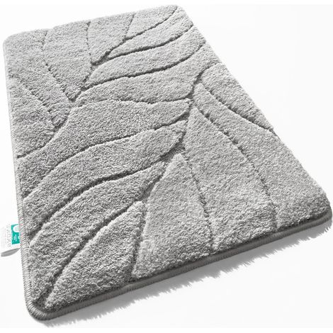 Badematte Maris Flauschiger Badvorleger mit Blattstruktur Silber 40 x 60 cm