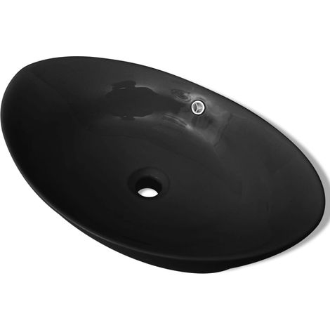 Lavabo ovale en céramique noir avec trop plein 59 x 38,5 cm (1/5)