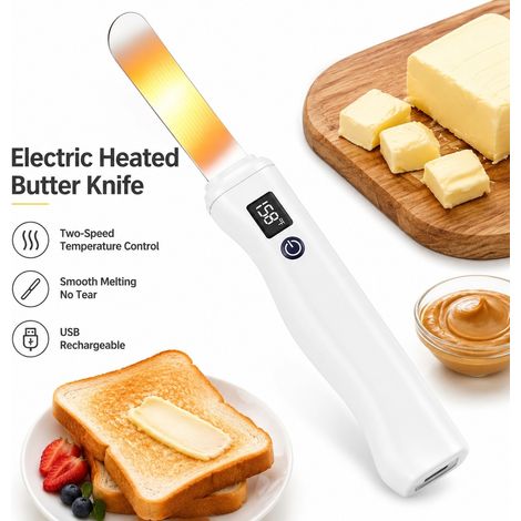 Couteau à beurre électrique chauffant MINI, distributeur de beurre électrique à température réglable deux vitesses, fondue lisse sans déchirure pour le pain grillé, le fromage (1/5)