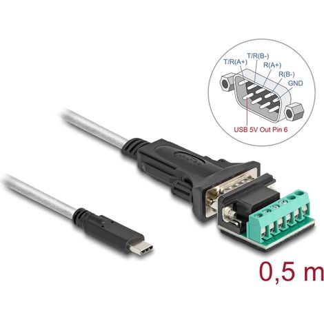 Delock Adaptador USB Type-Câ¢ a 1 x Serie RS-422/485 macho con bloque de terminales de 6 pines 5 V 0,5 m