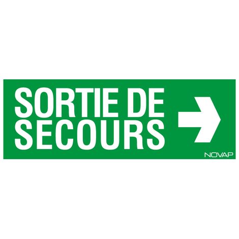 Panneau Sortie de secours flèche droite (texte) - Rigide 330x120mm - 4035543