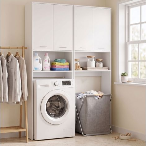 Mobile da bagno sopra lavatrice 66 x 24 x 191 cm bianco OKMYHOME (1/5)