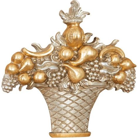 FRIGIO KORB FRUCHTHOLZ FINISH SILBER UND GOLD MADE IN ITALY