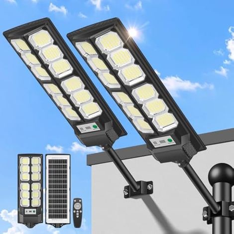 Lampadaire Solaire Exterieur, 6500K Lampe Solaire Extérieure Étanche avec Détecteur de Mouvement, Télécommande, Puissant Spot Solaires Projecteur LED Extérieur Jardin Garage Rue, 2 Pièces (1/5)
