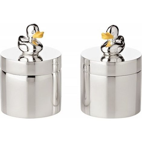 Lot de 2 Boîtes à Dents de Lait et Bijoux Design Canard Métal Argenté Anti-Ternissement 5 cm - PANGIVO (1/5)