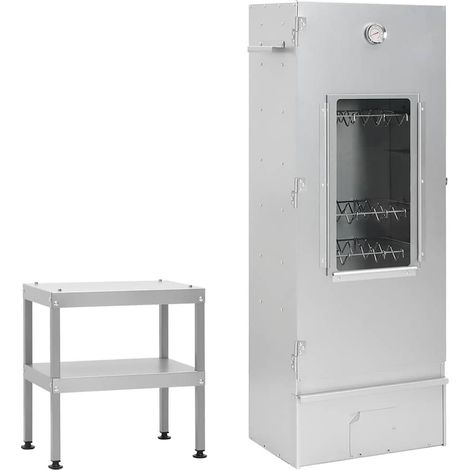 Vidaxl – Fumoir à four extérieur en acier galvanisé – Dimensions 44,5 x 29 x 110 cm – Avec table et thermomètre intégré – Pour fumage viande et poisson